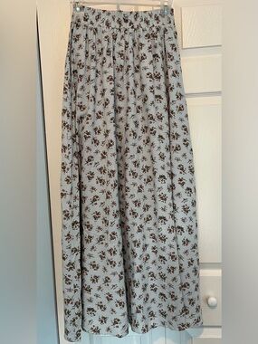 Light Blue Floral Maxi Skirt with Elastic Waist